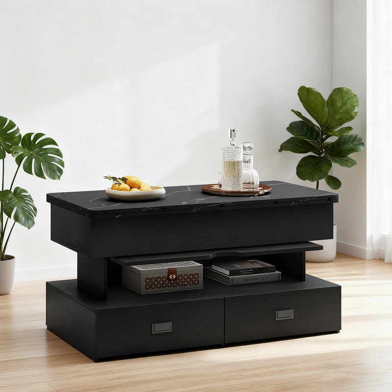 Table basse à plateau relevable avec bande lumineuse DEL, Noir