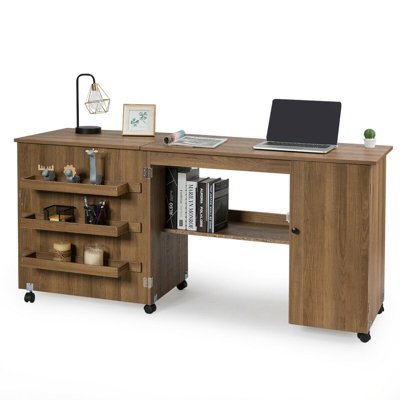 62.5'' x 20'' Foldable Sewing Table with Sewing Machine Platform and Wheels