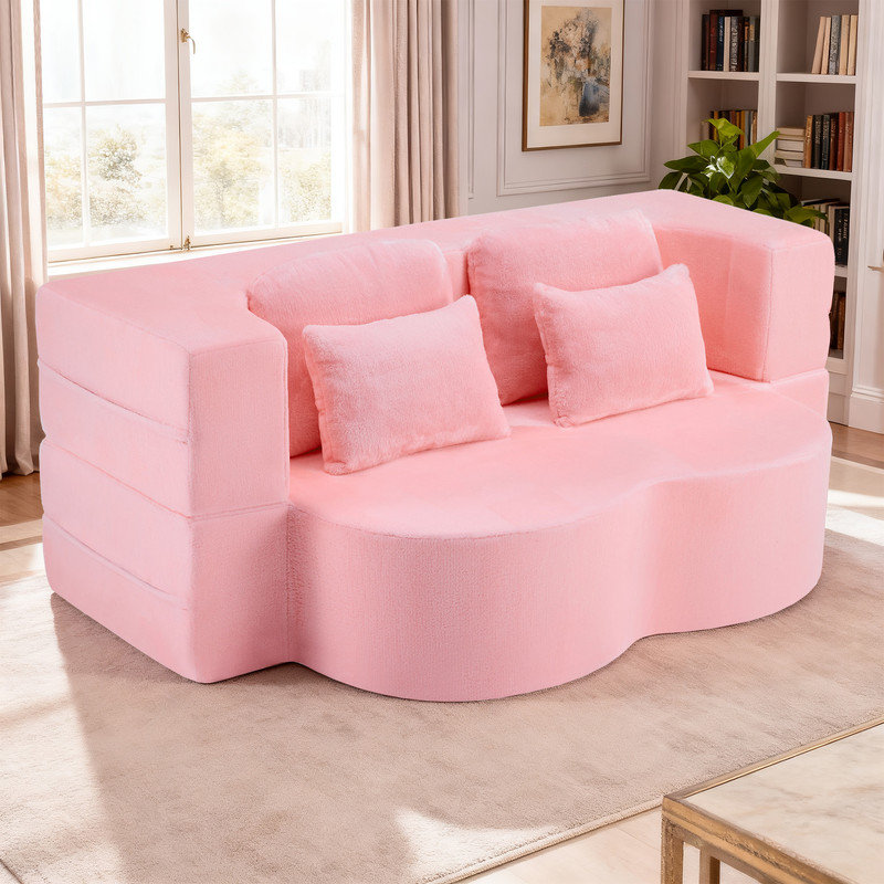Canapé-lit en chenille Boneless, grand, futon pliable en mousse à haute densité, Rose