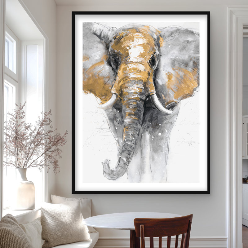 Golden Elephant - imprimé mat gris encadré pour le bureau