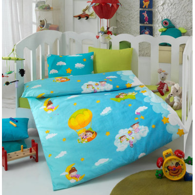 Ensemble de housse de couette 100% coton bleu / jaune / blanc Subhan 4 pièces
