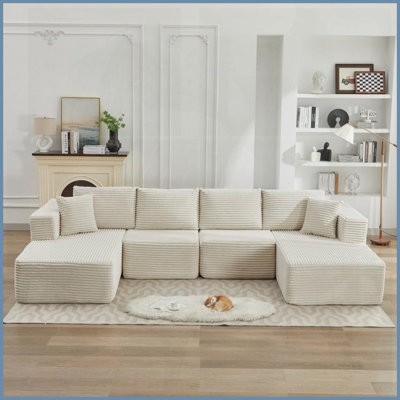 Canapé modulaire 106 po en velours côtelé beige moelleux 106 po - Aucun assemblage requis Canapé en L pour salon
