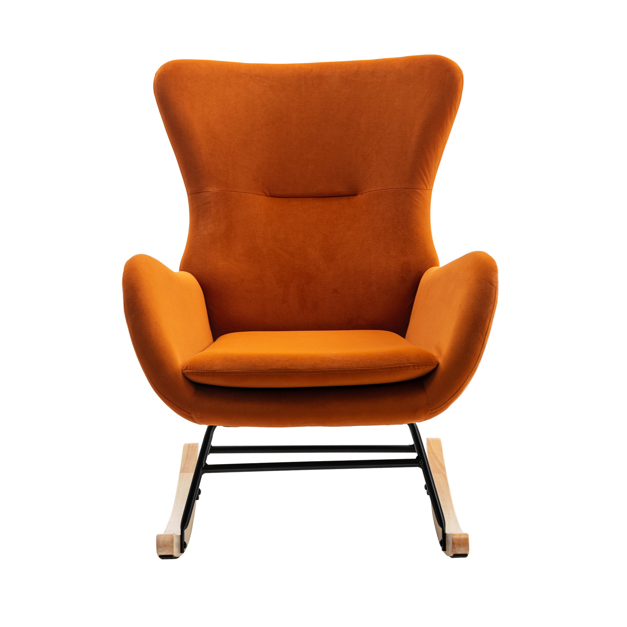 Wentygam Velvet Fabric Padded Seat Rocking Chair With High Backrest And ...