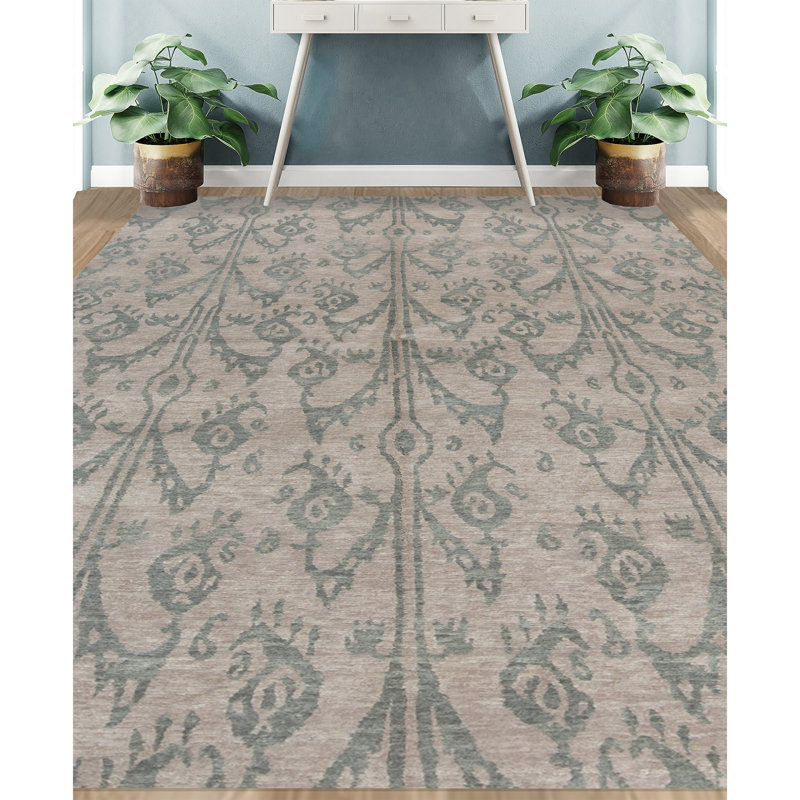 Hand-Knotted High-Quality Green and Beige Area Rug