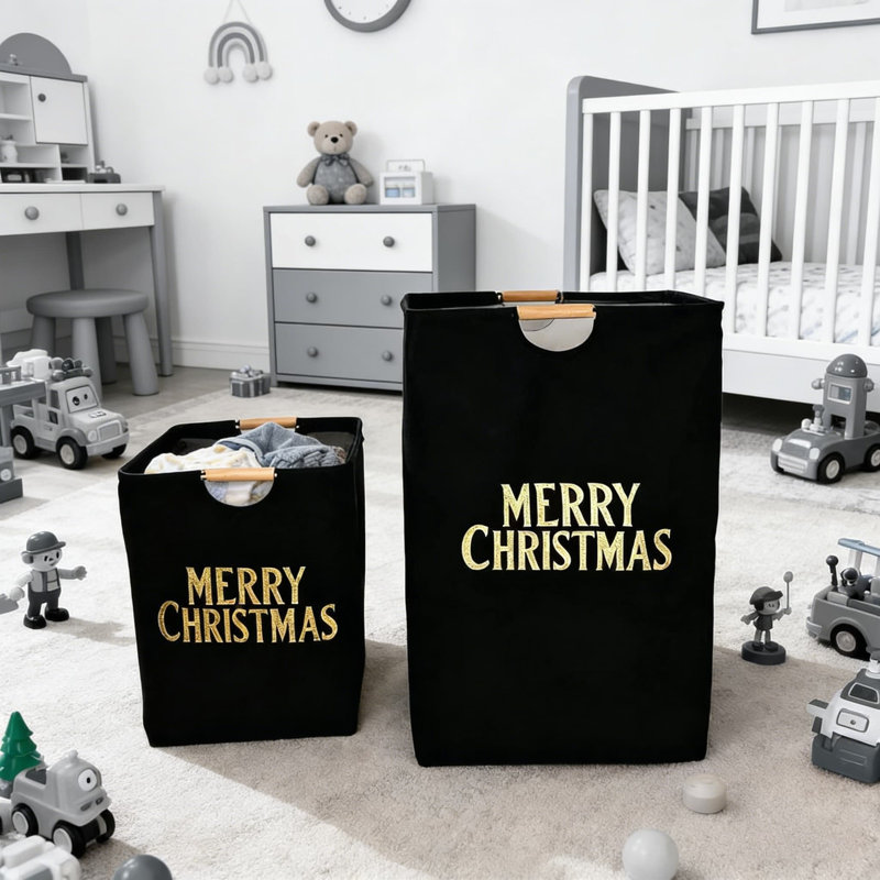 2Pcs,Foldable Laundry Hamper With Wooden Handles - Large Capacity Cotton Linen Storage Basket For Clothes, Toys, And Bathroom Organization