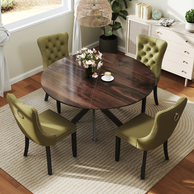 Round Wood Dining Set with Tufted Dining Chair