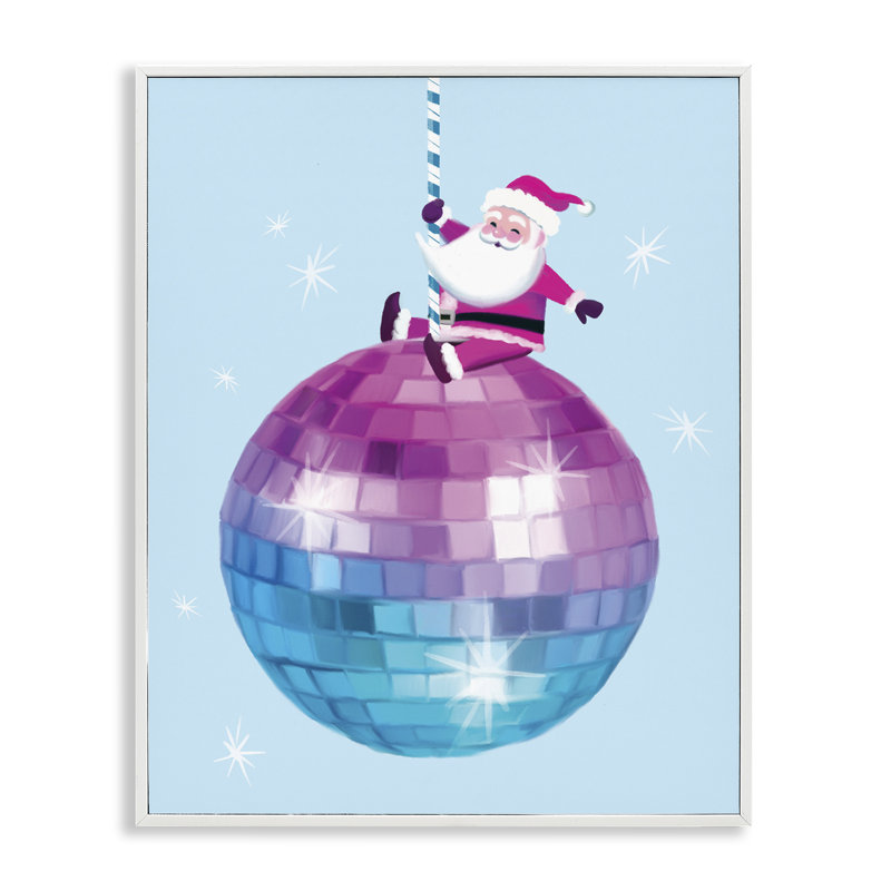 «Disco Ball Santa Claus», estampe numérique de la maison Fenway, H 14 po x l 11 po, Giclée encadrée blanc bord de mer