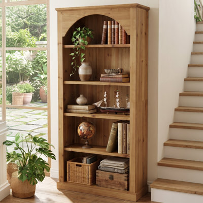 Solid Wood 5-Shelf Arched Bookcase