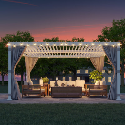 10' x 12' Outdoor Pergola with Adjustable Louvered Roof & Integrated Drainage, Heavy-Duty Metal Louvered Pergola for Patios,Without Curtains & Netting