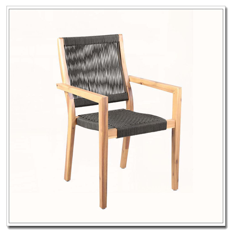 Ensemble de 2 chaises de salle à manger en bois d'eucalyptus Rivani avec corde gris anthracite et finition teck