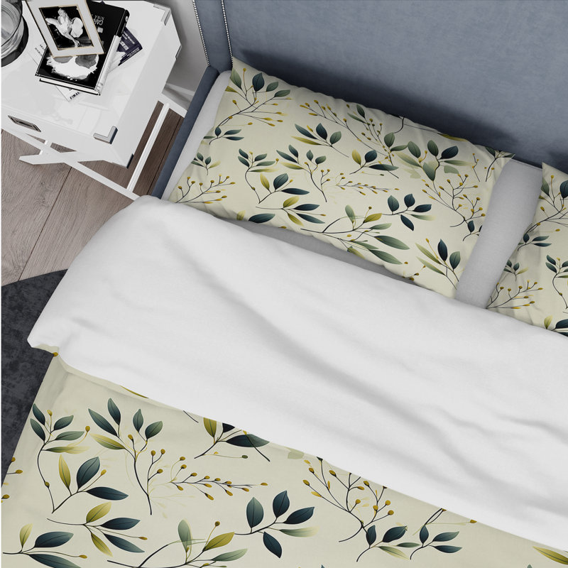 Ensemble de housse de couette en microfibre Zen Leaves I, Housse de couette simple + 1 taie décorative stan