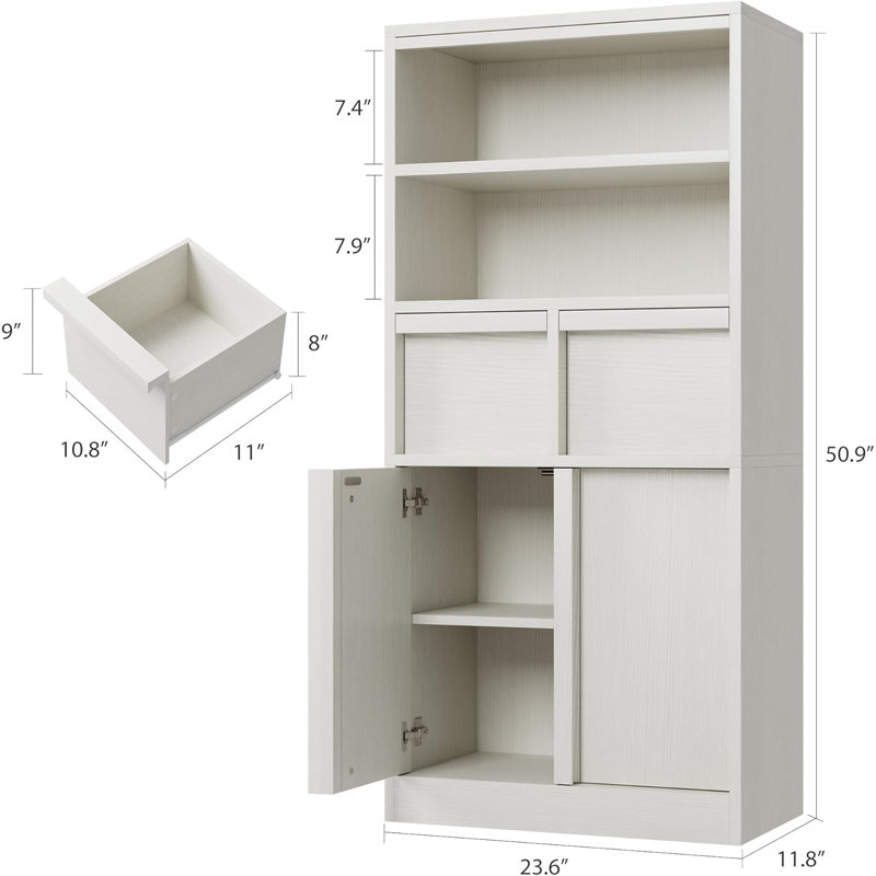 51 Inch Tall Bathroom Storage Cabinet with Doors and Drawers, Freestanding Floor Organizer Shelf for Bathroom, Kitchen, Pantry, Entryway, MDF Waterproof Cabinet Bookcase