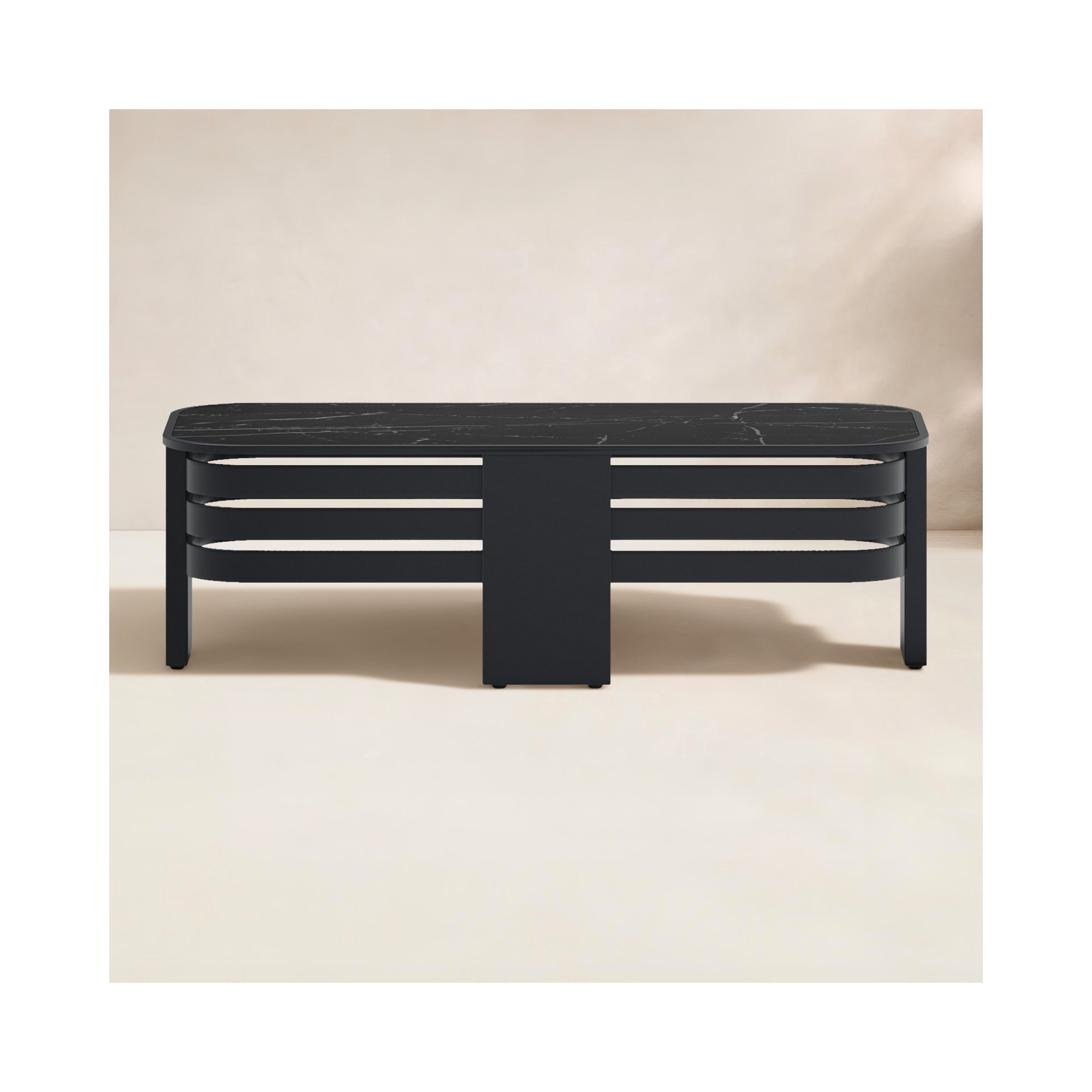 Ari 47" Aluminum Outdoor Coffee Table, Black/White, Sinister Stone
