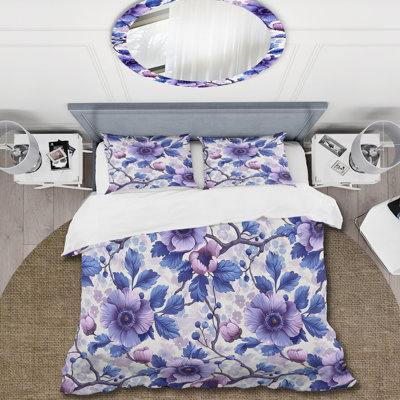 Purple Pink Secret Floral Gardens I - Traditional Duvet Cover Set