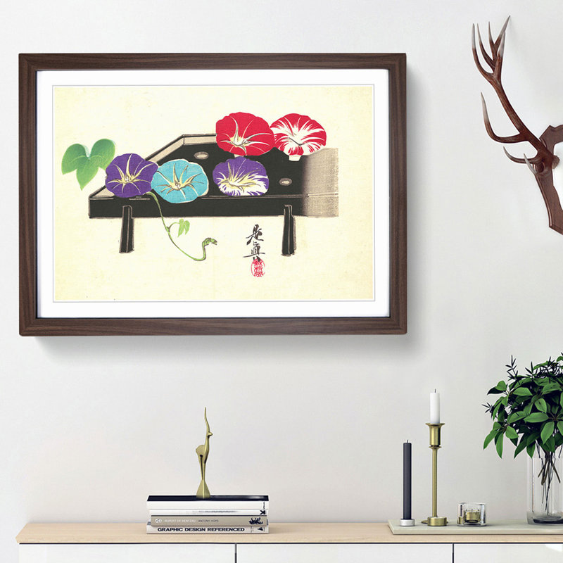 Morning Glories by Shibata Zeshin - Picture Frame Painting Print, Walnut Framed, 48cm H x 65cm W x 2cm D