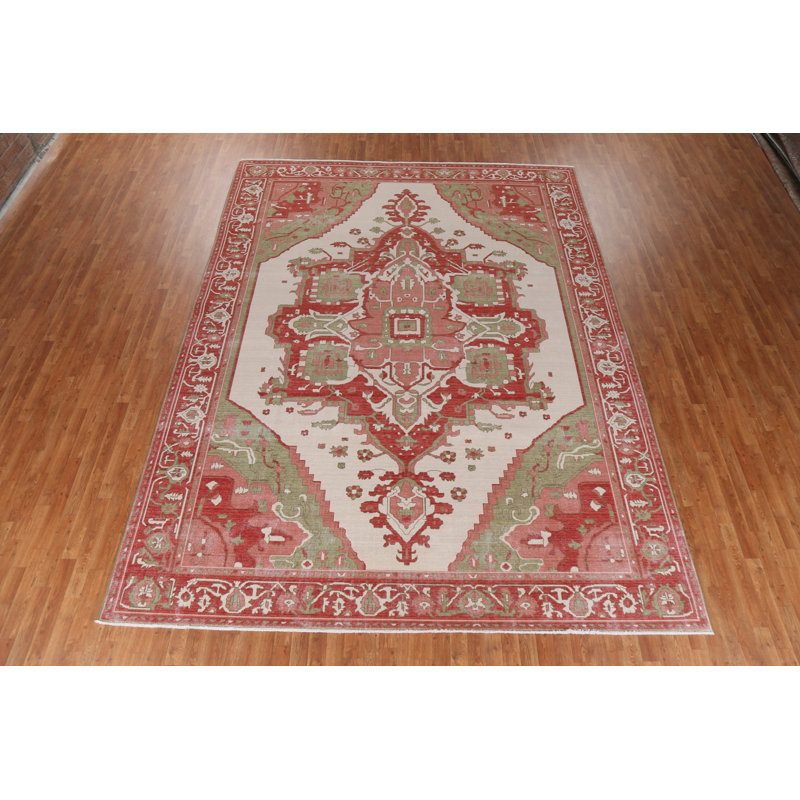 Tapis oriental géométrique Heriz Serapi noué à la main 10 x 13