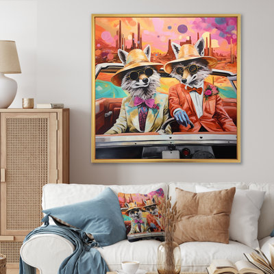 Adventurous Foxes Driving III - Fox Animal Wall Art