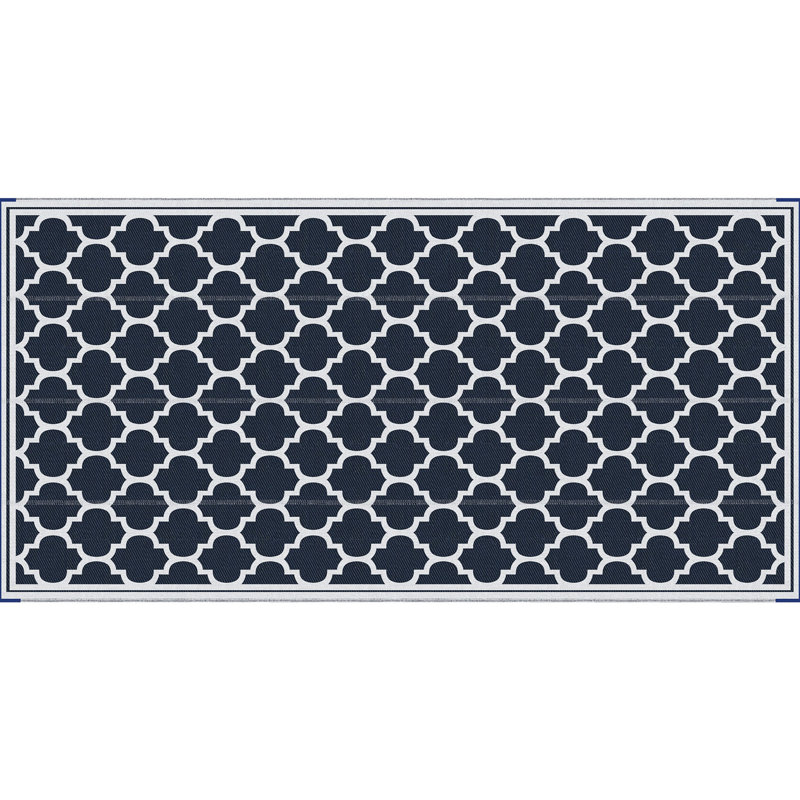 Tapis extérieur réversible Outsunny, tapis de paille en plastique imperméable 9 pi x 18 pi, tapis de camping portatifs pour camping-car avec sac de transport, grand tapis de sol pour la cour, le pont, le pique-nique, la plage, le bleu et le blanc