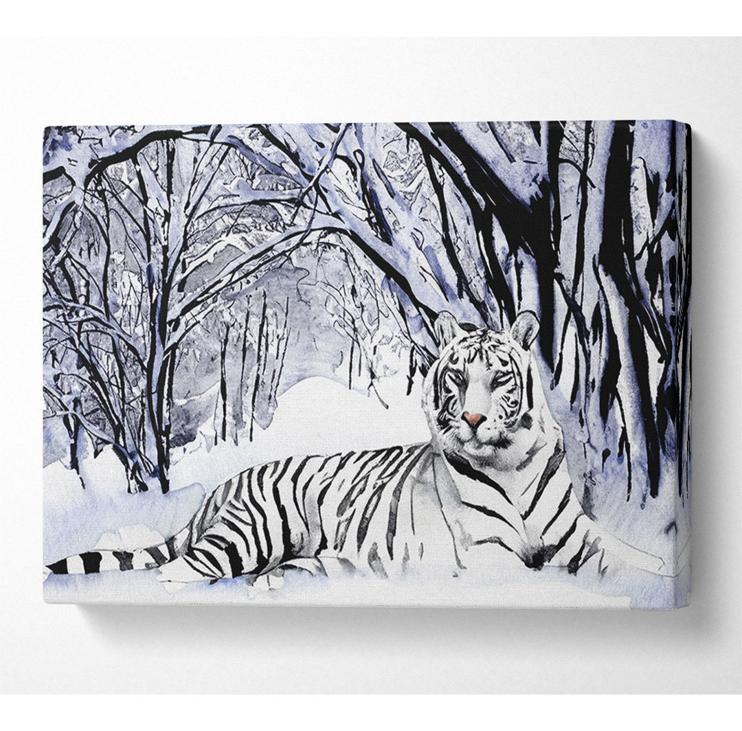 Leinwandbild Weißer Tiger im Schnee