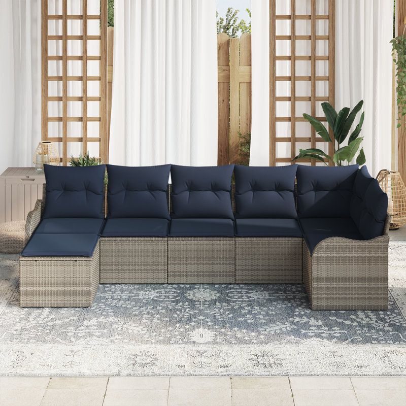 Ensemble de canapé de jardin 7 pièces vidaXL, Structure grise / coussin bleu marine