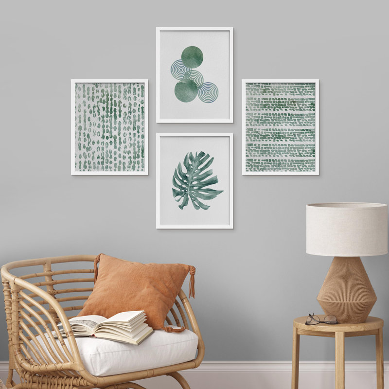 Forêt verte pastel aquarelle variété - ensemble de 4 reproductions de cadres photo simples, Blanc, H 10 po x l 8 po