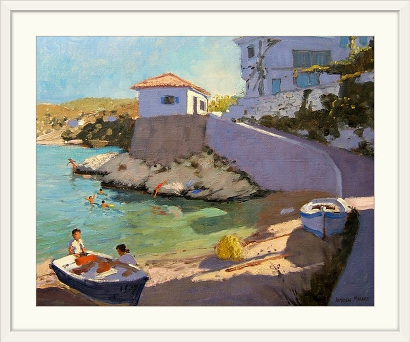 «Wichita« Fishing Nets Samos »par Andrew Macara, reproduction d'art, H 24 po x l 28 po x P 1 po, Cadre blanc