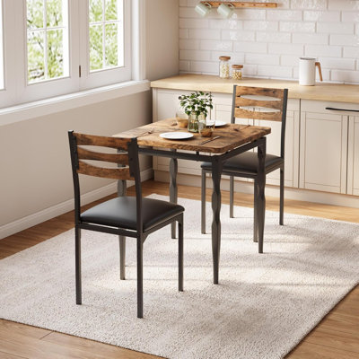 3-Piece Farmhouse Dining Table Set for 2, Kitchen Table and Chairs, Brown