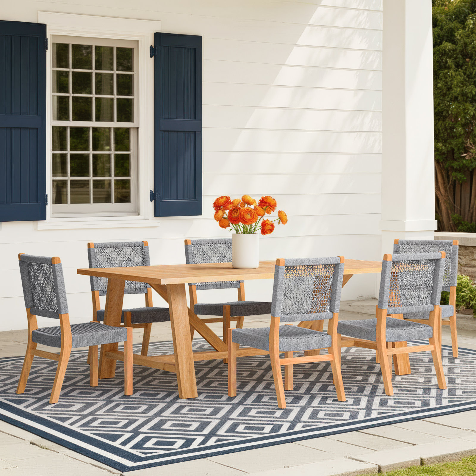 Seras 90'' Rectangular 6-Person Outdoor Dining Set, Gray