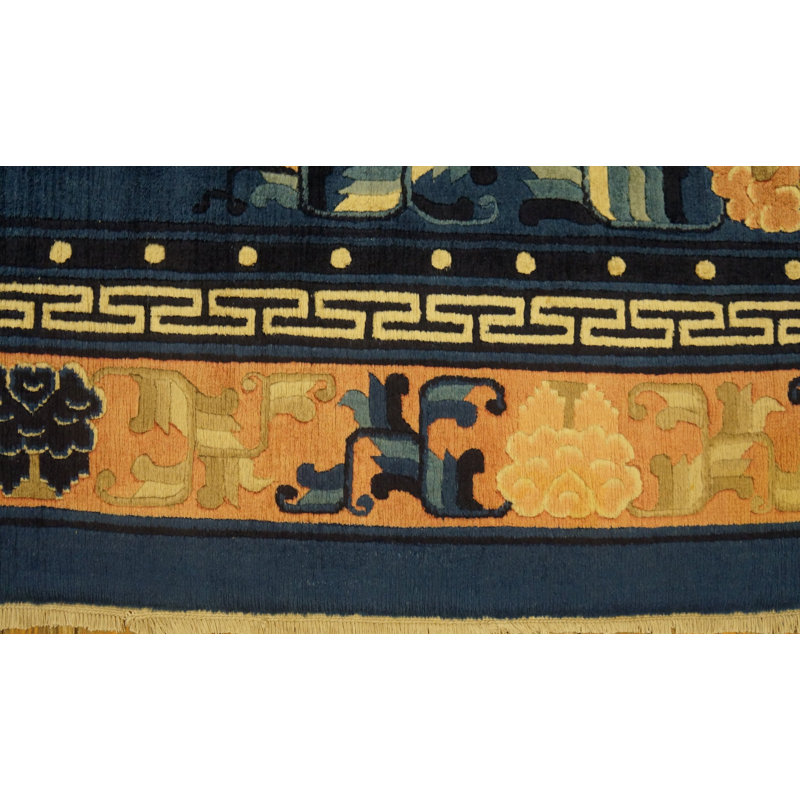 Antique Chinese Peking Floral, Medallion Blue 1920s Rug