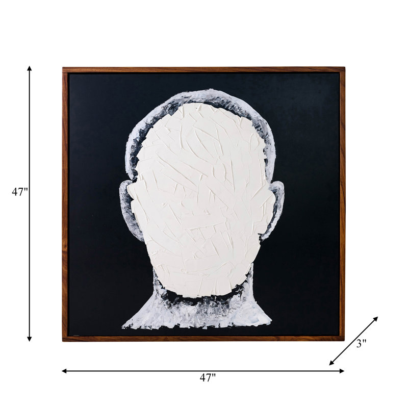 Modern Neutral Blank Face Man Contemporary Art, White and Black