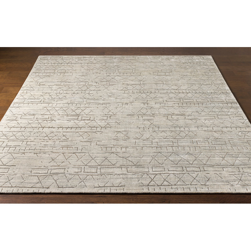 Geometric Hand-Knotted Wool Taupe/Gray/Ivory Area Rug, Rectangle 6' x 9'
