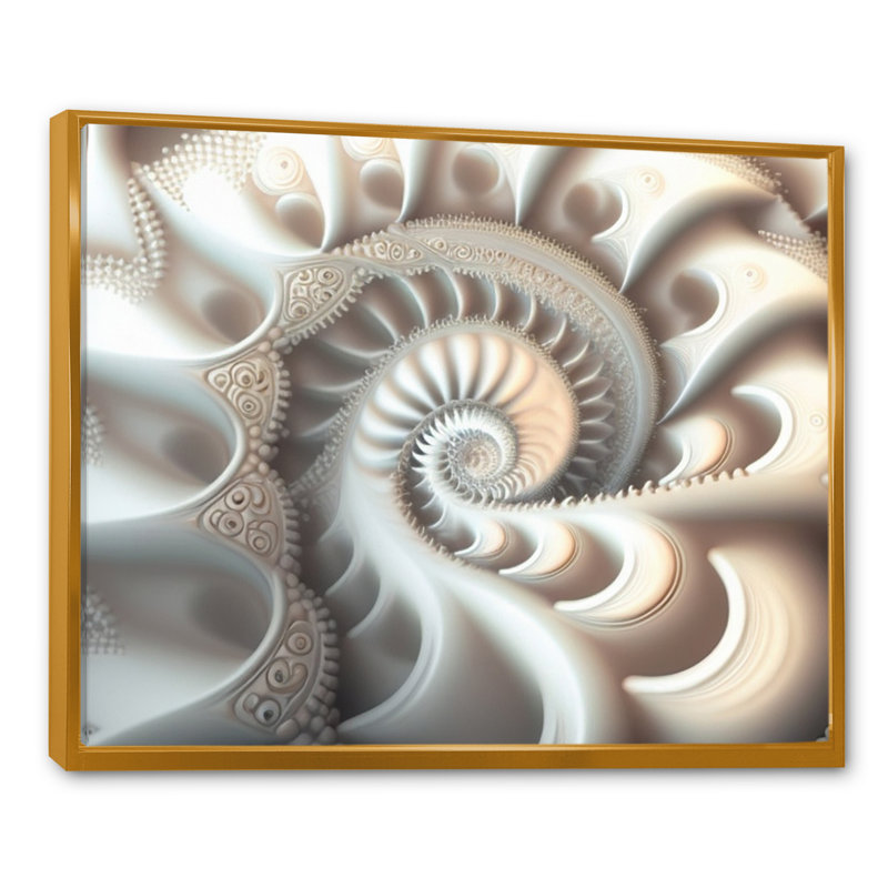 «Lilya White Fractal Spiraling II», reproduction sur toile, Cadre flottant doré, 34" H x 44" W