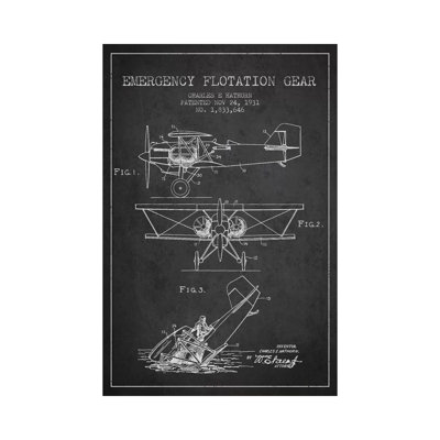 Float Plane Charcoal Patent Blueprint by Aged Pixel - No Frame Gallery-Wrapped Canvas Giclée on Canvas