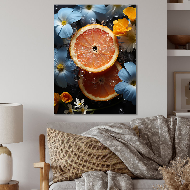 Cosmic Citrus Fruit Symphony - fruits, art mural en métal, H 40 po x l 30 po x P 1,5 po