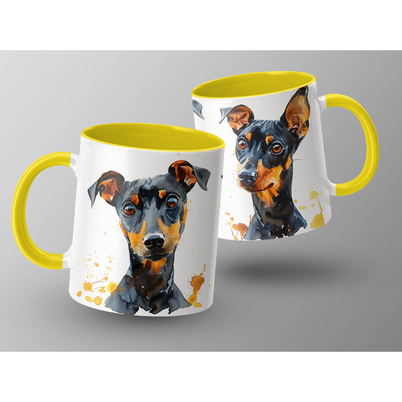 Watercolor Miniature Pinscher Design 11oz Coffee Mug, 2, Yellow