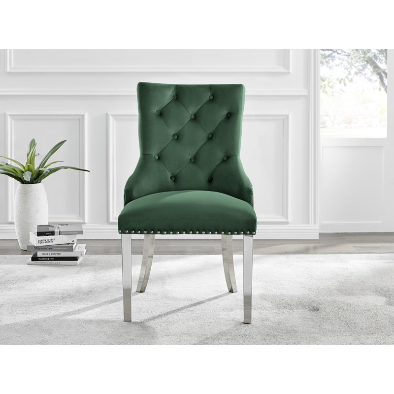 Edzard Modern Double Pedestal High Gloss Dining Table Set with 6 Luxury Velvet Dining Chairs