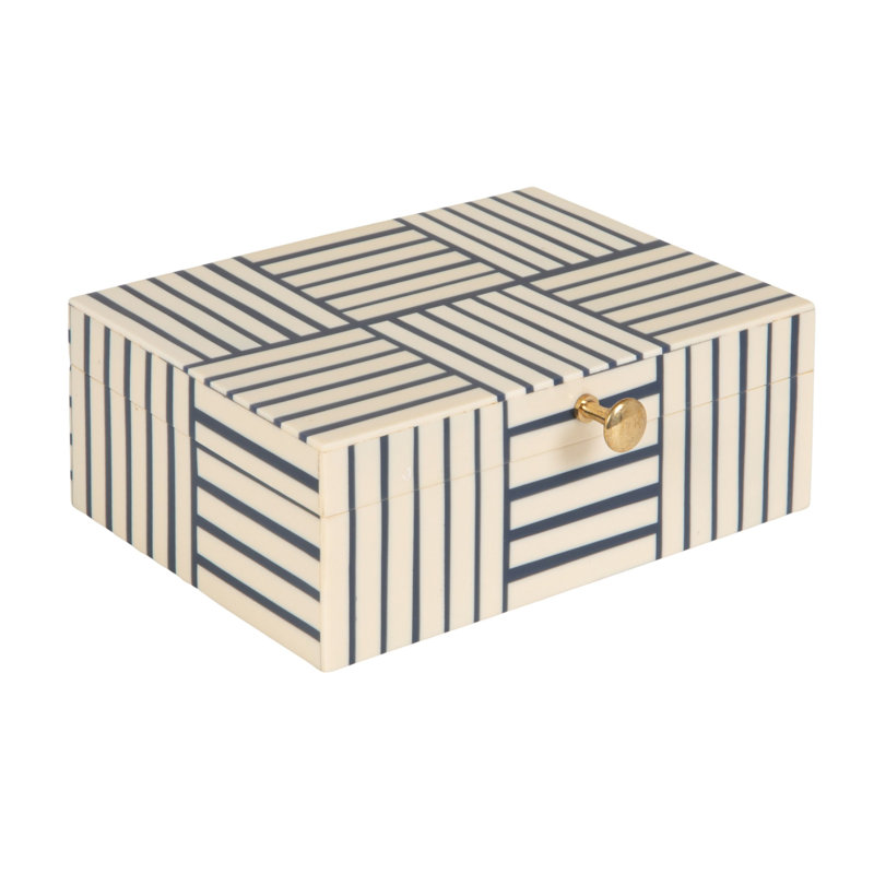 Jona Blue & White Striped Resin Storage Box, Blue
