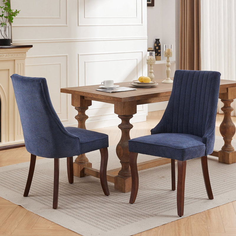 Rodney Blue Rayon Cloth Dining Chairs Of 2, American Design For Room, Curved Solid Wood Legs, High , Triple Elastic Cushion With Rubber Bands, Rebound Sponge And Steel Springs Room Comfortable Seating