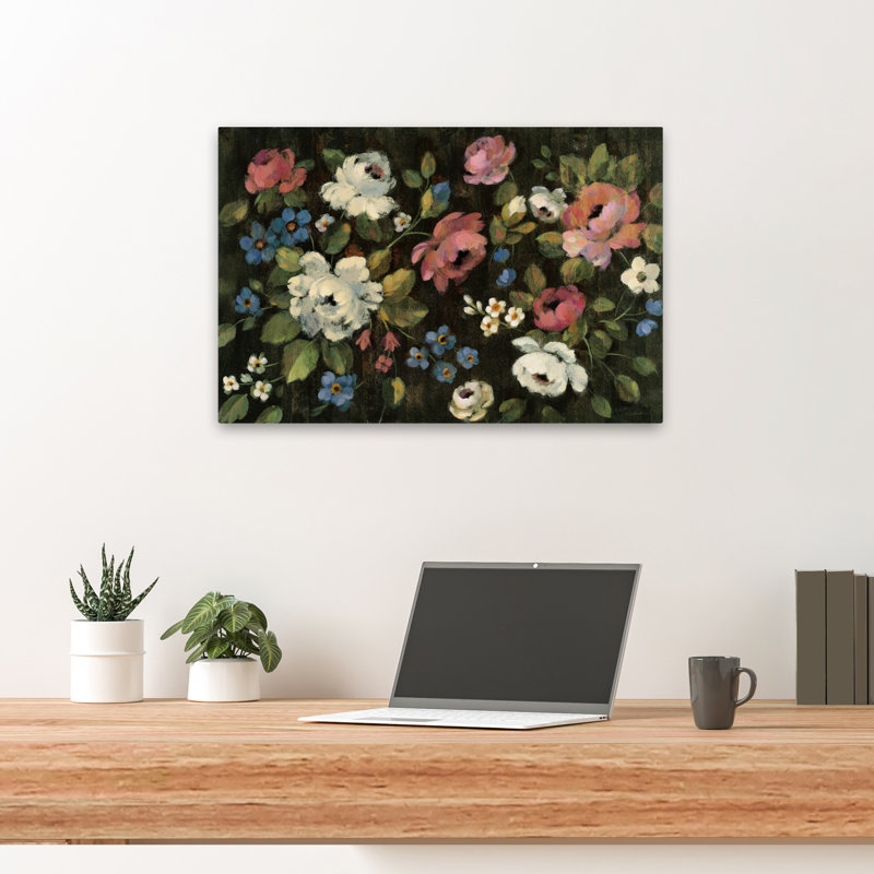 Jet expressif sur fond noir - floral abstrait noir et bleu, H 24 po x l 16 po