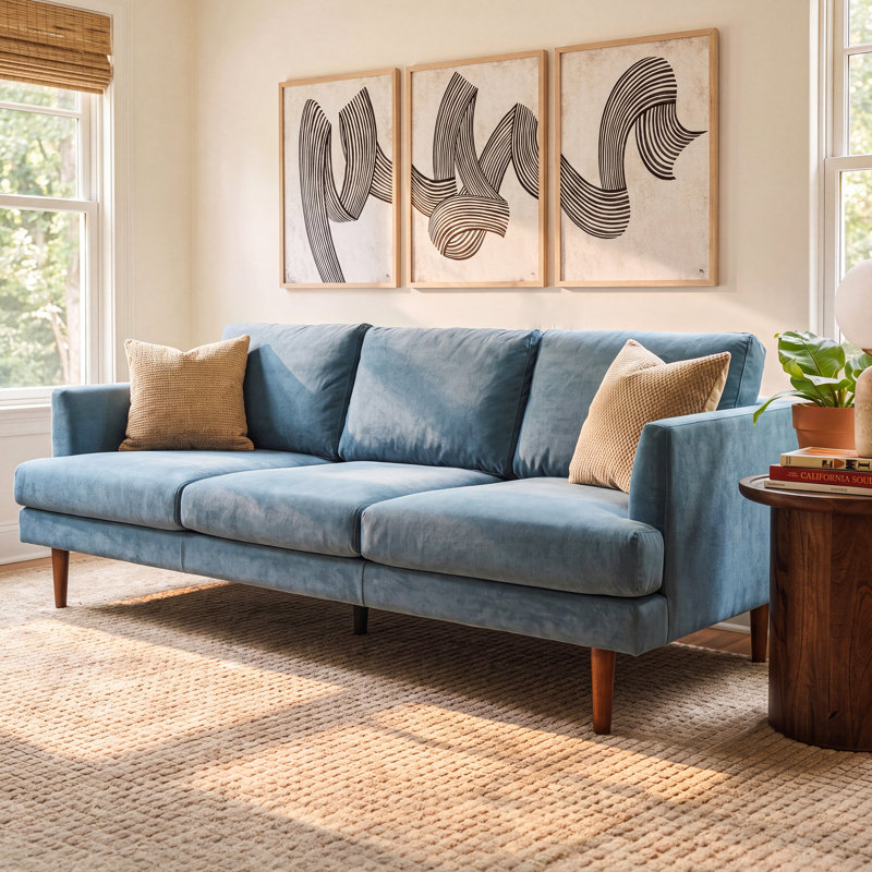 Miller 84" Upholstered Sofa, Blue Velvet