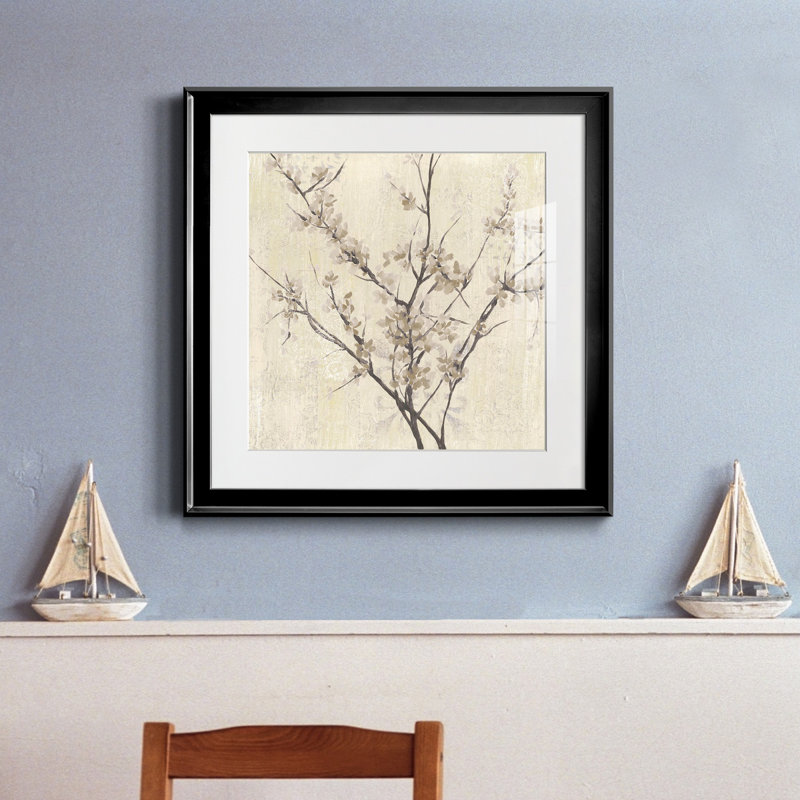 «Neutral Blossoms On Cream», reproduction encadrée de qualité supérieure - prête à être accrochée, Cadre noir