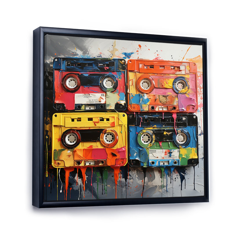 Popart Cassette Tapes VII, Cadre flottant noir, H 30 po x l 30 po x P 1 po