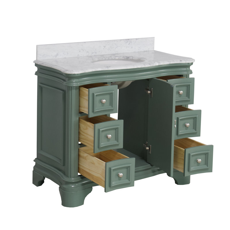 Ensemble de meuble-lavabo simple 42 po Amorim avec comptoir vert sauge et comptoir en marbre de Carrare, Vert sauge
