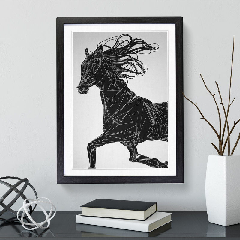 A Running Horse - Single Picture Frame Print, Black, 64cm H x 46cm W x 2cm D
