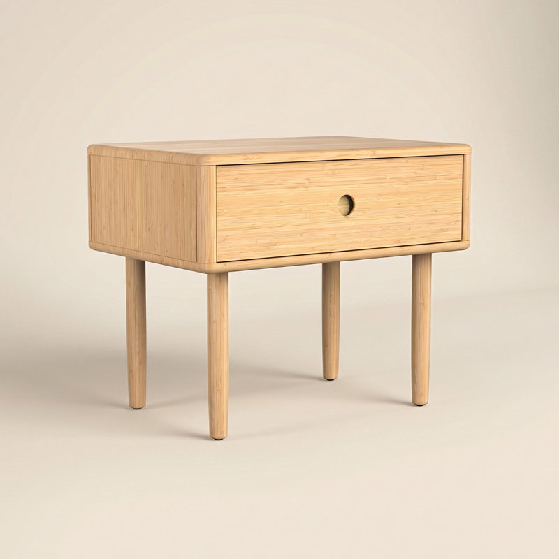 Mid-Century Modern Solid Wood Anna Nightstand, Beige