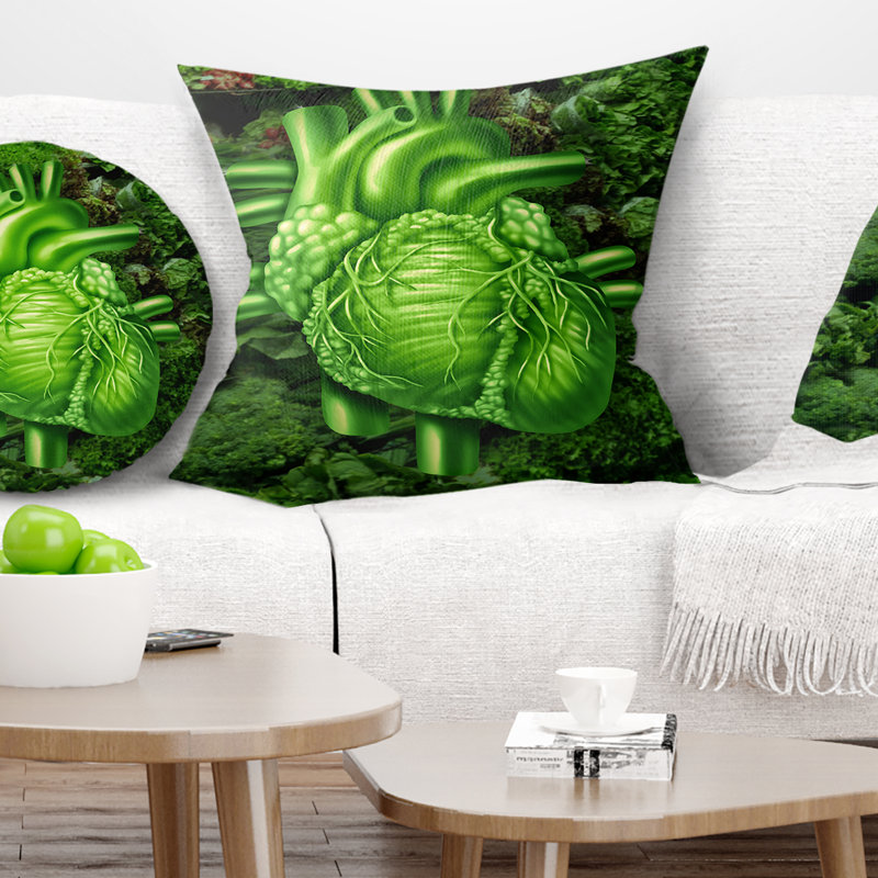 Coussin vert avec cœur en santé vert, 16 po x 1 po, Carré