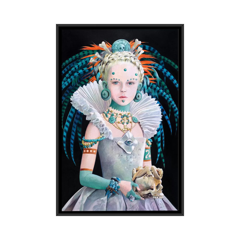 « regina maya », impression sur toile, H 26 po x l 18 po x P 1,5 po, Toile avec cadre noir, Pas de tapis
