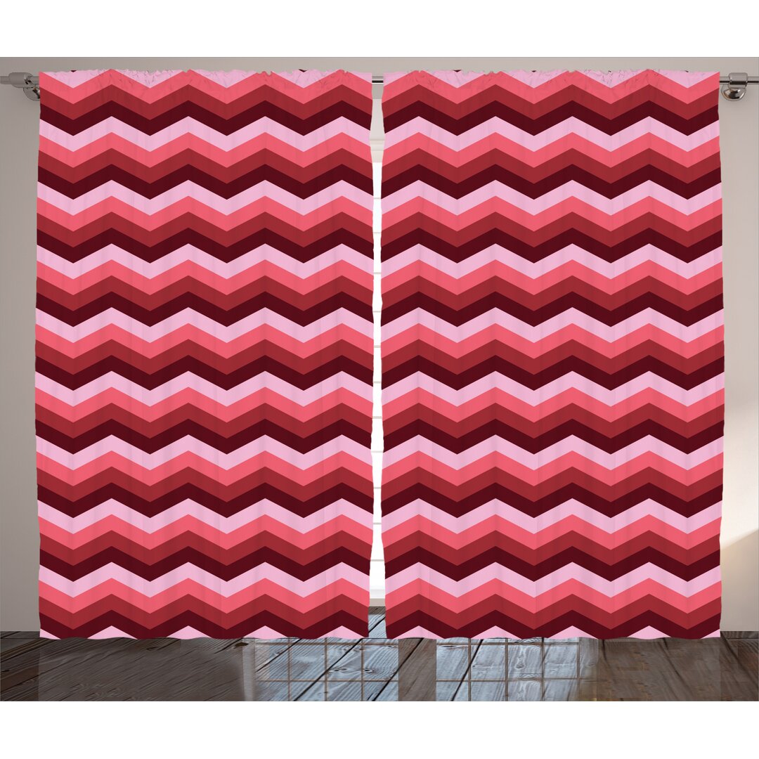 Rustikaler Vorhang, Modernes weibliches Zigzag, Rosa, Burgund Rubin Coral