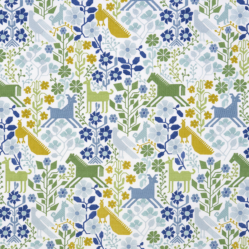Lupita Embroidery Fabric, Green/Blue