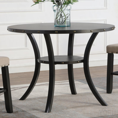 36" Round Espresso Finish Bar Table Nail Head Trim